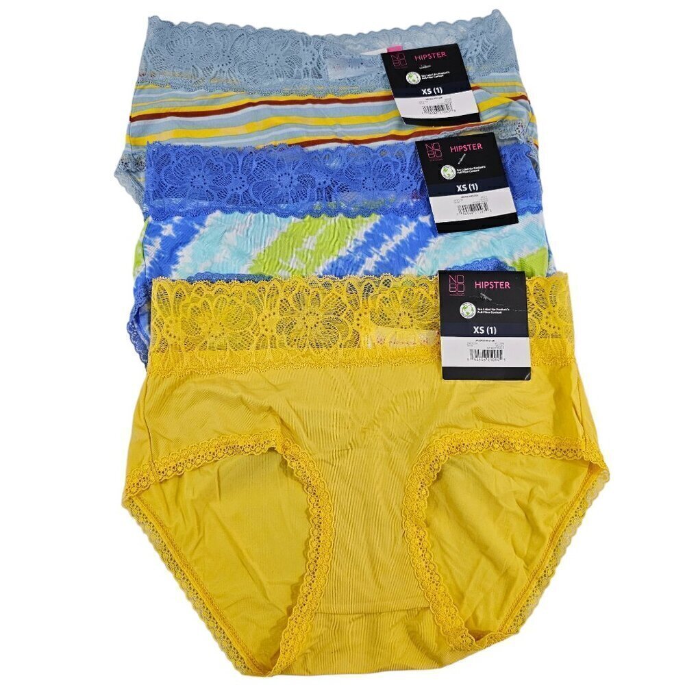No Boundaries NOBO Micro Lace 4-Pack Multi-Color Hipster Panties - Size XS NWT